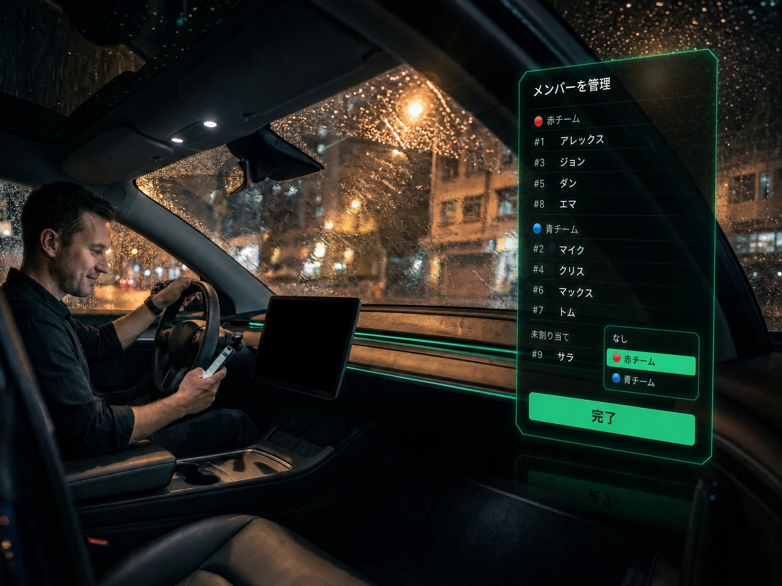 アマチュアチームの幹事のためのアプリ:試合前の車内、スマホに映るチームのチャット、インストールするものは何もない
