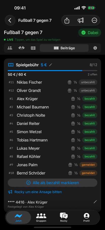 iPhone dues screen: game fee collection with who paid and who owes
