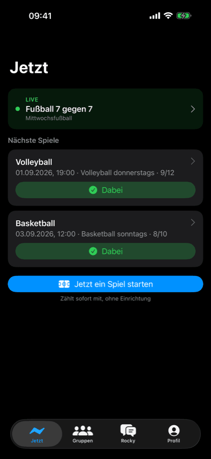 iPhone Now screen: the live game and the next games across groups