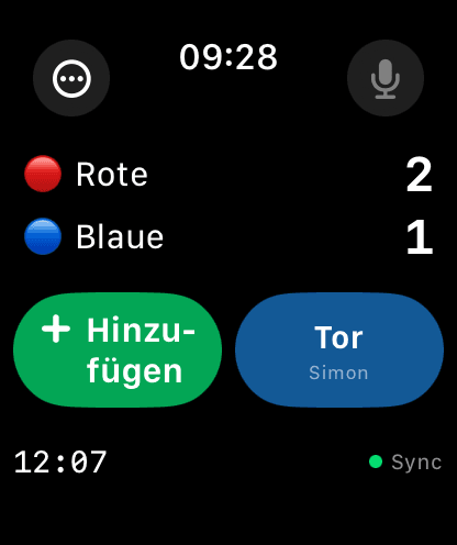 Apple Watch scoreboard: Reds 2, Blues 1 during a live match