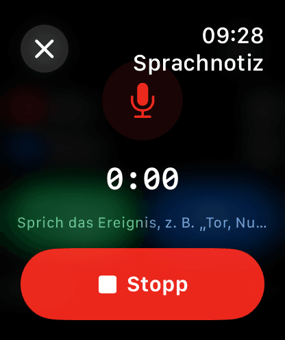 Apple Watch recording a voice note that becomes match events