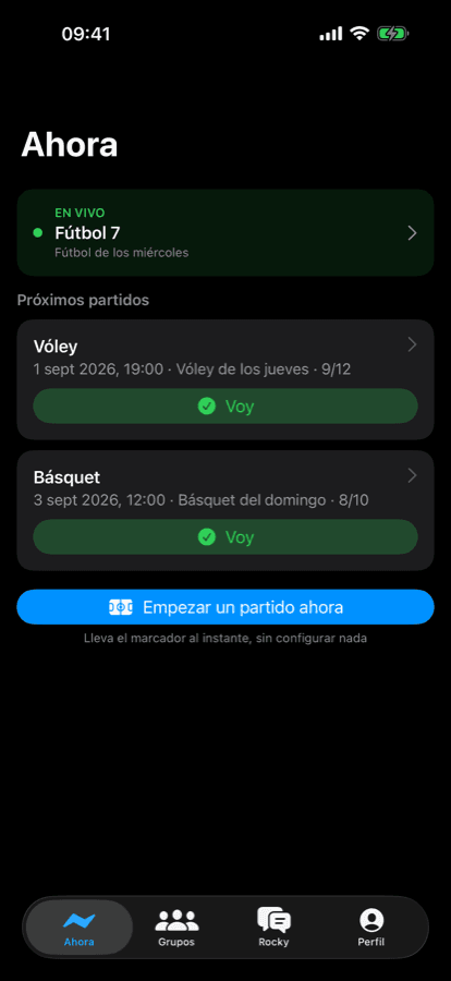 iPhone Now screen: the live game and the next games across groups