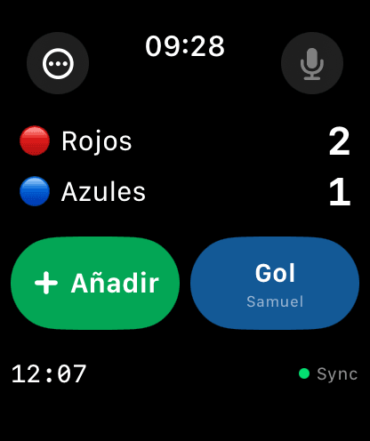 Apple Watch scoreboard: Reds 2, Blues 1 during a live match