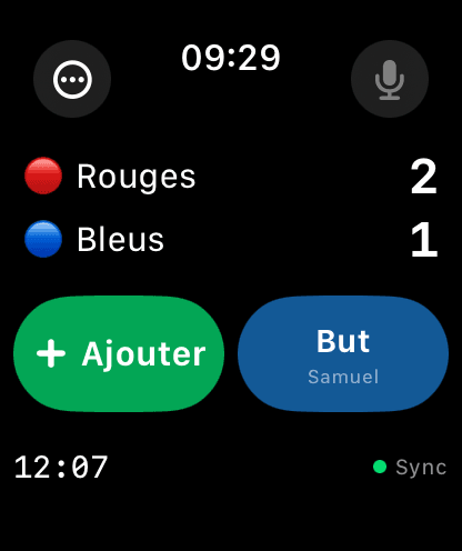 Apple Watch scoreboard: Reds 2, Blues 1 during a live match