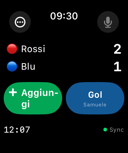 Apple Watch scoreboard: Reds 2, Blues 1 during a live match