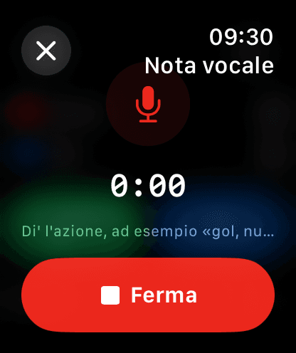 Apple Watch recording a voice note that becomes match events