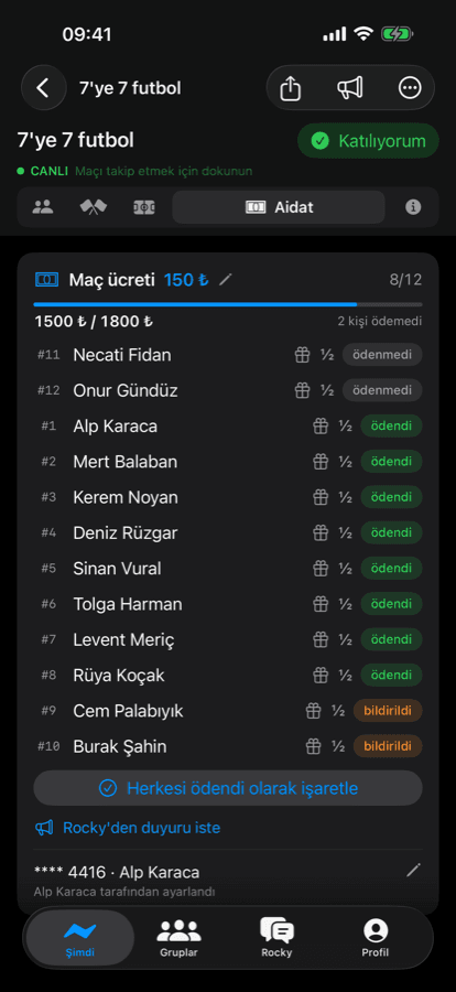 iPhone dues screen: game fee collection with who paid and who owes