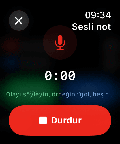 Apple Watch recording a voice note that becomes match events
