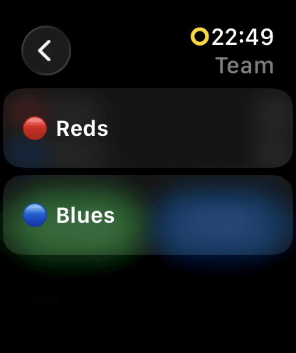 Apple Watch team picker for Reds and Blues
